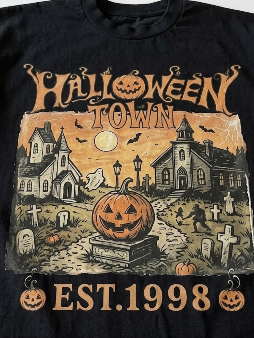 Gildan Halloween Town Black Graphic Tee - EST.1998 - Picture 2 of 2